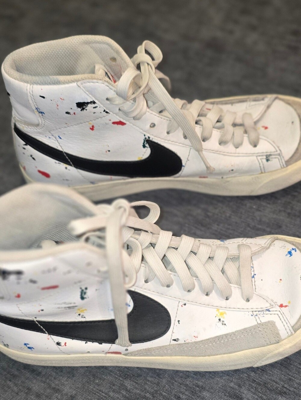 Nike Blazer Mid 77 Paint Splatter White Black High Top Sneakers 6.5Y 8 W